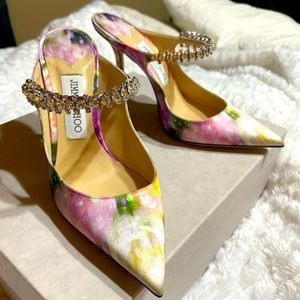 Jimmy Choo, Seasonal print satin, Bing 100, size 37.5